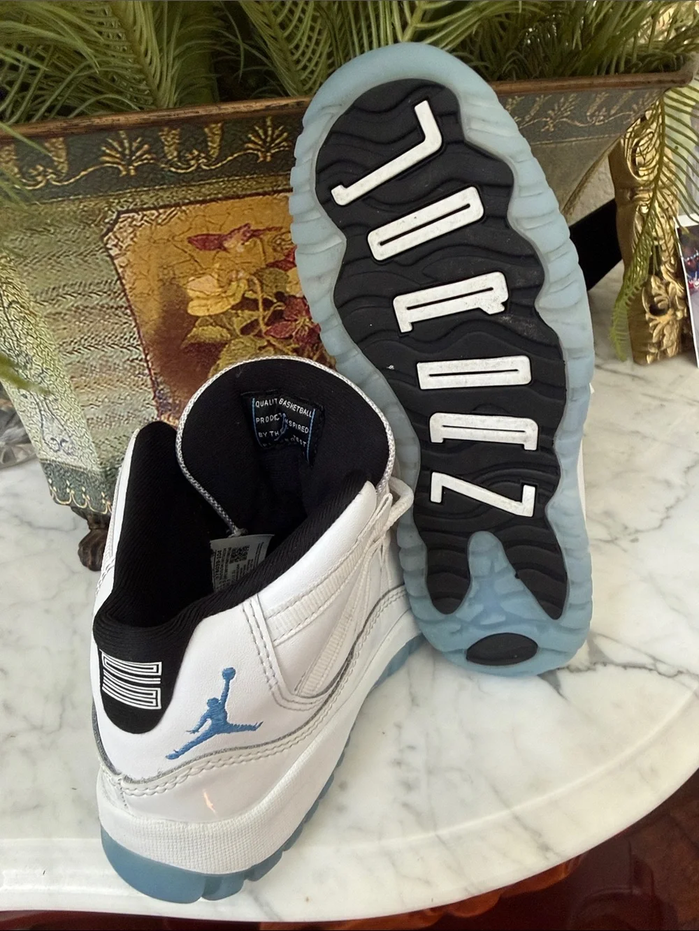 Jordan Kids White and Light Blue High-Top Sneakers